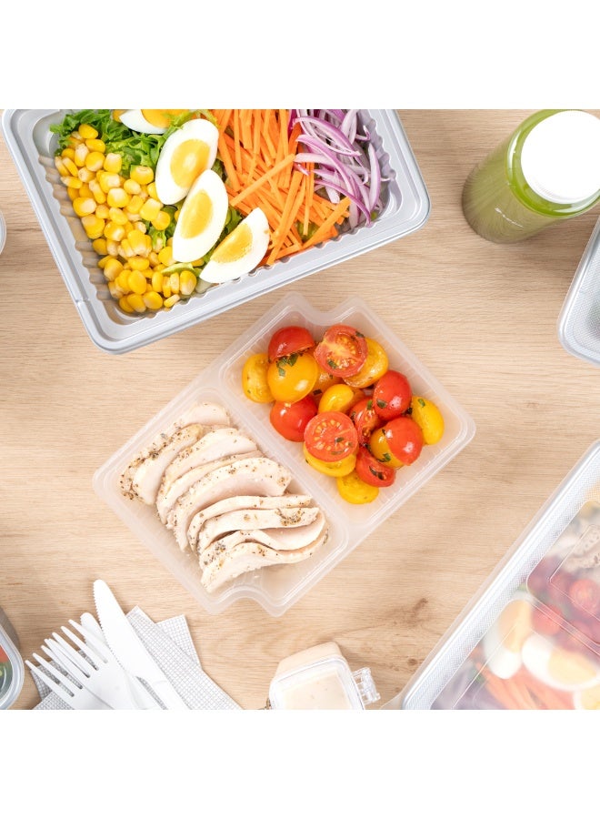 Restaurantware TRAYS ONLY: Futura 14 Ounce Trays For Meal Prep Boxes, 100 Microwavable Trays For 34 Ounce Boxes - Boxes Sold Separately, 2 Compartments, Clear Plastic Food Trays  - Image 3