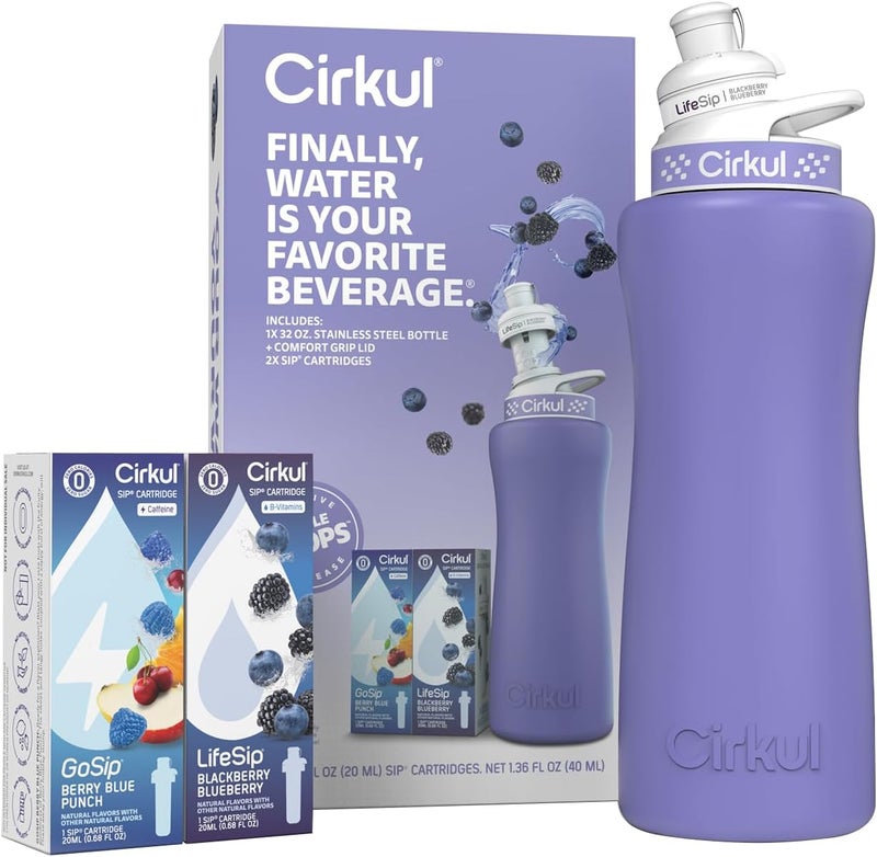 Cirkul طقم زجاجة ماء ستانلس ستيل مات 32 أونصة من سيركول بلون البيرويينكل مع 2 خرطوشة نكهة - Image 3