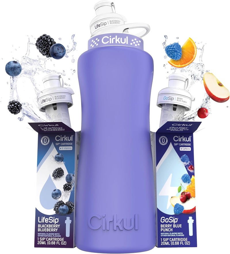 Cirkul طقم زجاجة ماء ستانلس ستيل مات 32 أونصة من سيركول بلون البيرويينكل مع 2 خرطوشة نكهة - Image 1