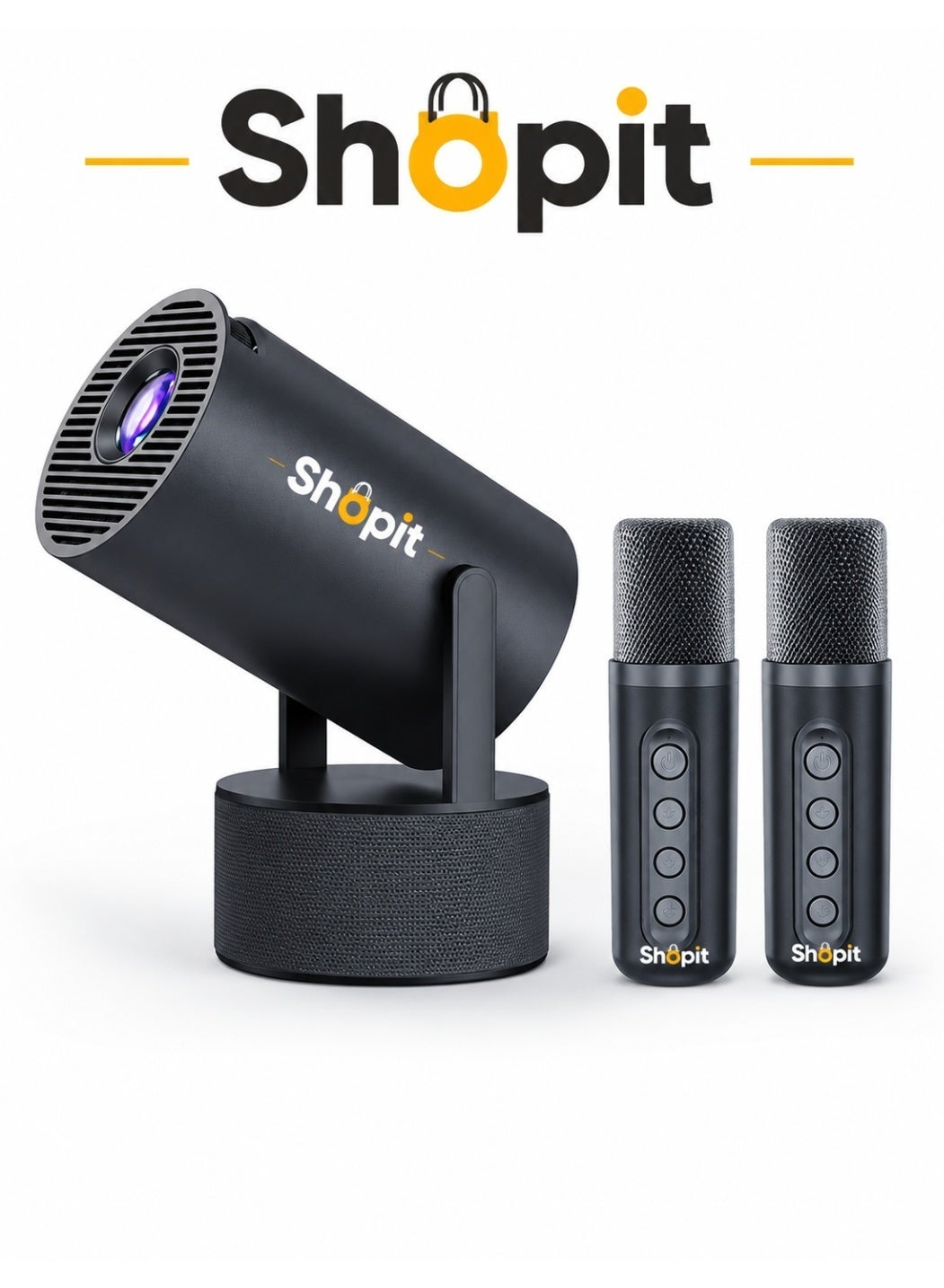 Shopit Smart Karaoke Projector with 2 Wireless Microphones 120W Speaker 1080P 4K Portable Home Cinema Stereo Karaoke Projector for Home Theater Android 11.0 Black