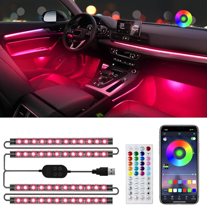 Hovano LED Car Lights with APP Control, RGB Interior Lighting, 48 LEDs, USB Powered - Image 1