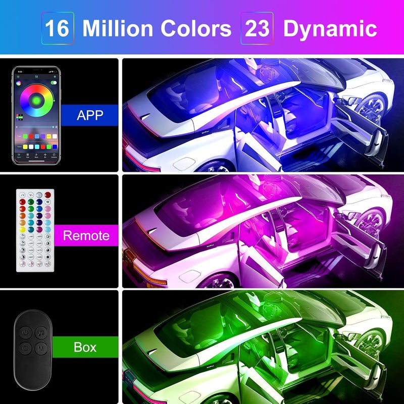 Hovano LED Car Lights with APP Control, RGB Interior Lighting, 48 LEDs, USB Powered - Image 5