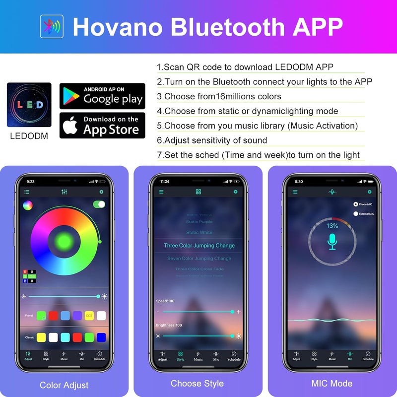 Hovano LED Car Lights with APP Control, RGB Interior Lighting, 48 LEDs, USB Powered - Image 2