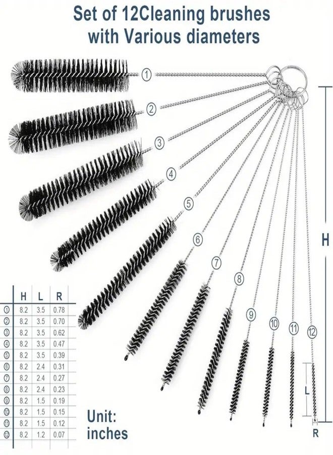 STORE 2508 Store2508 12pcs Straw Cleaner Brushes, 8 Inch Tube Cleaning Brush and Nylon Pipe Brush Kit for Sippy Cup, Tumbler, Water Bottle, Drinking Straw, Black - Image 2