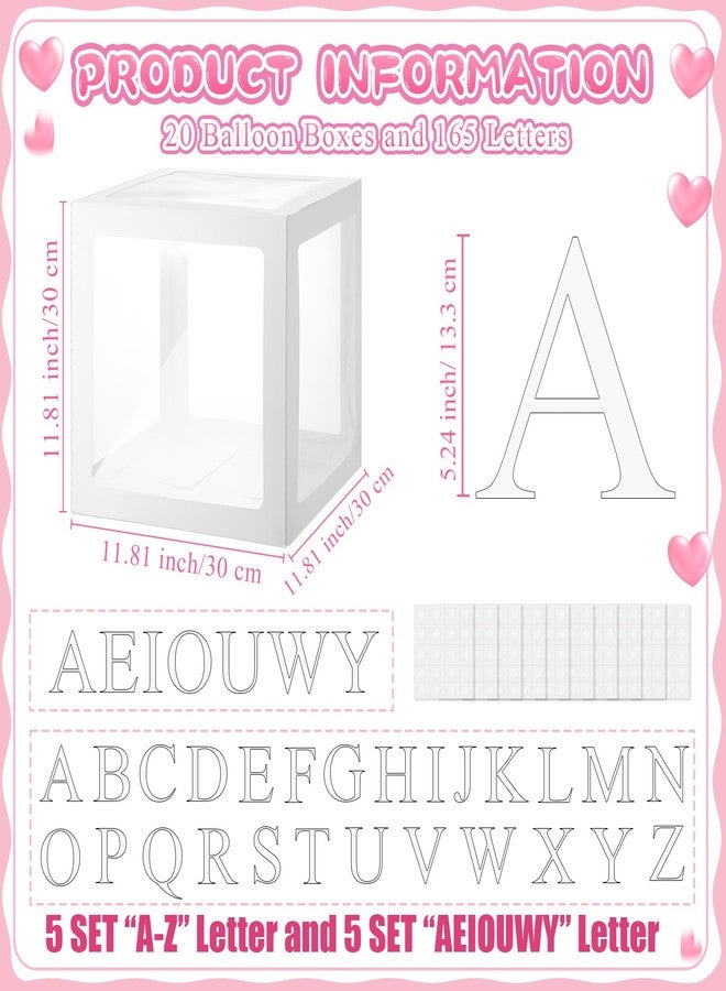 Engrowtic 20 Pcs Transparent Balloon Boxes Baby Boxes with 165 Letters Clear Balloon Box Blocks for Baby Shower Gender Reveal Grad Birthday Party Bridal Wedding Anniversary Backdrop Decoration (White) - Image 2
