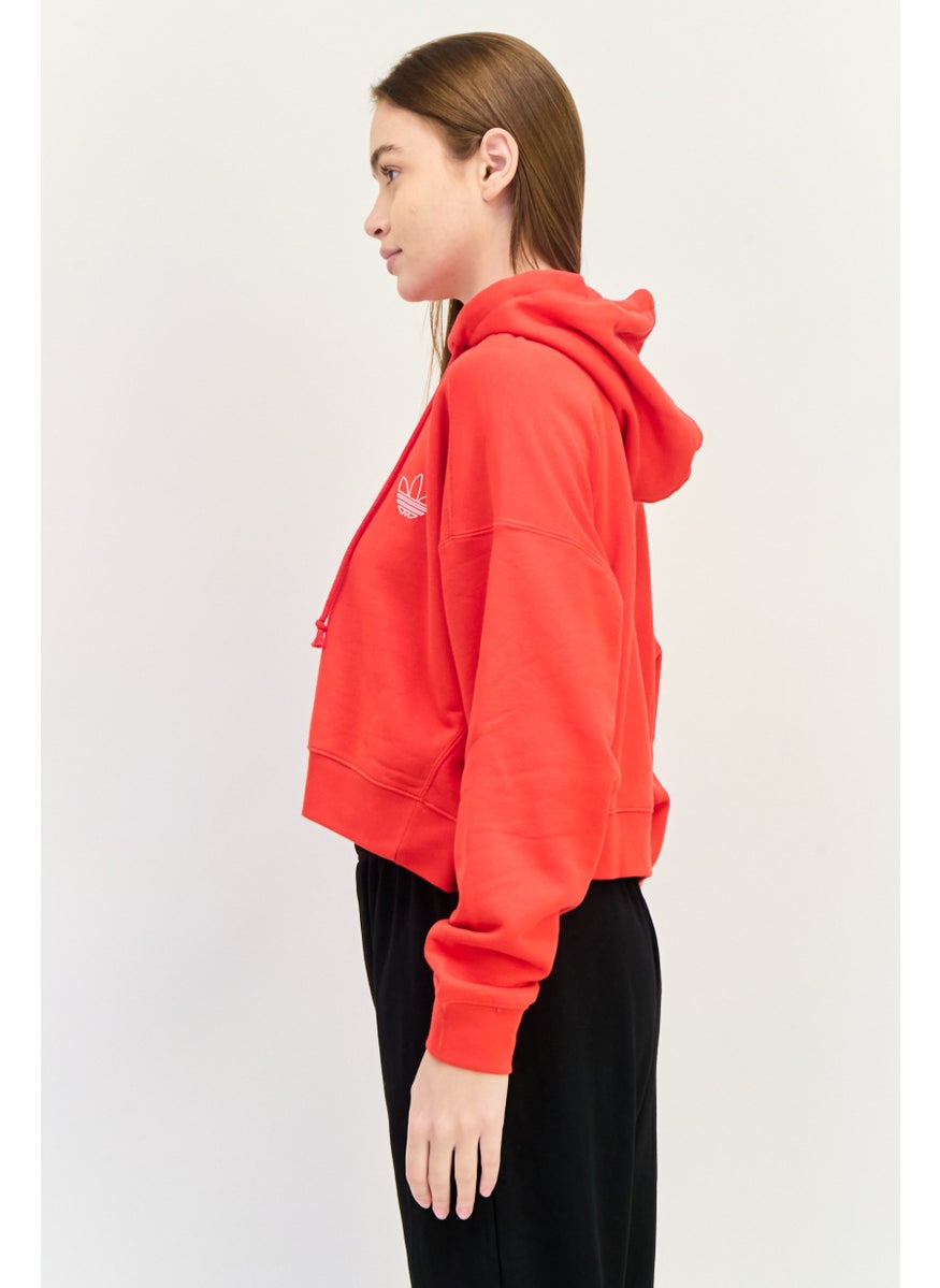 adidas Originals Women Sportswear Fit Long Sleeves Outdoor Hooded Sweatshirt, Red  - Image 2