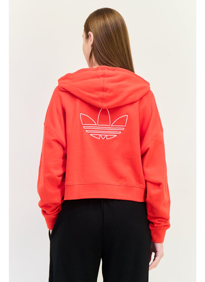adidas Originals Women Sportswear Fit Long Sleeves Outdoor Hooded Sweatshirt, Red  - Image 3