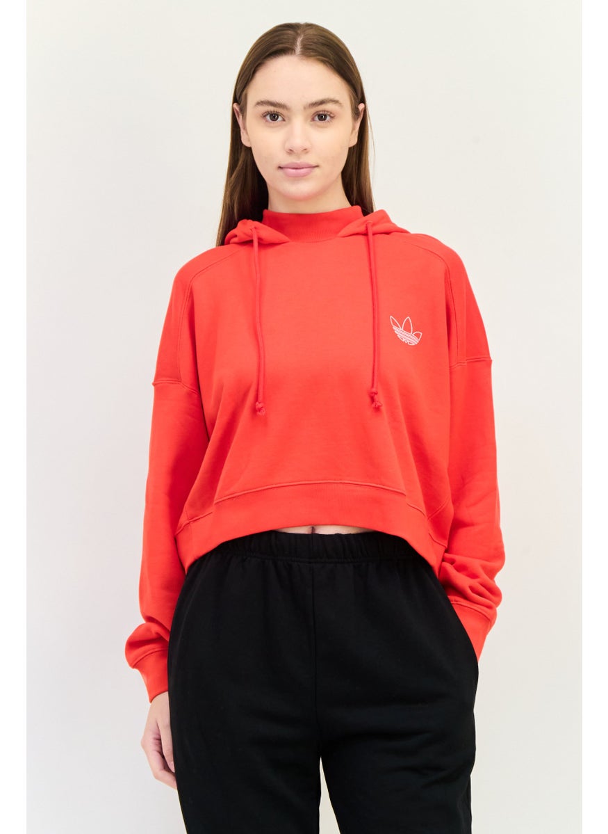 adidas Originals Women Sportswear Fit Long Sleeves Outdoor Hooded Sweatshirt, Red  - Image 1