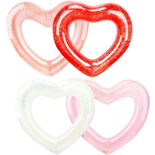 Sonarun 4 Pack Inflatable Swim Rings Float Heart Shaped Swimming Circle Pool Floats for Adults Pool Beach Party Supplies, 47.2 x 39.4 Inch - Image 1