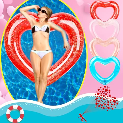 Sonarun 4 Pack Inflatable Swim Rings Float Heart Shaped Swimming Circle Pool Floats for Adults Pool Beach Party Supplies, 47.2 x 39.4 Inch - Image 4