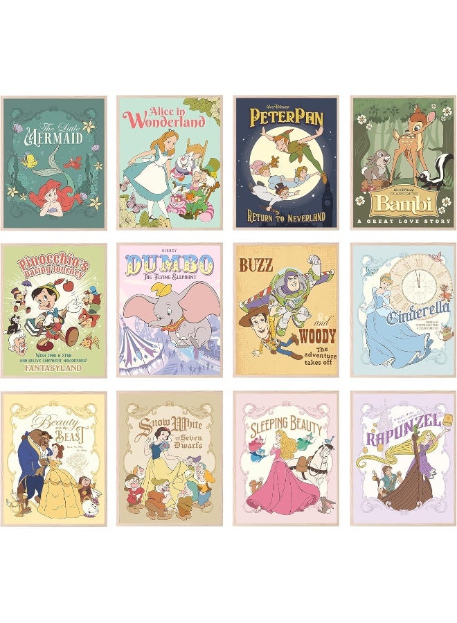 BigWig Prints Princess Wall Art, Nursery Decor, Princess Room Decor Nursery Artwork, Vintage Bambi Cinderella Little Mermaid Dumbo Pinocchio Snow White Peter Pan Beauty Beast - Unframed Set Of 12 - Image 1