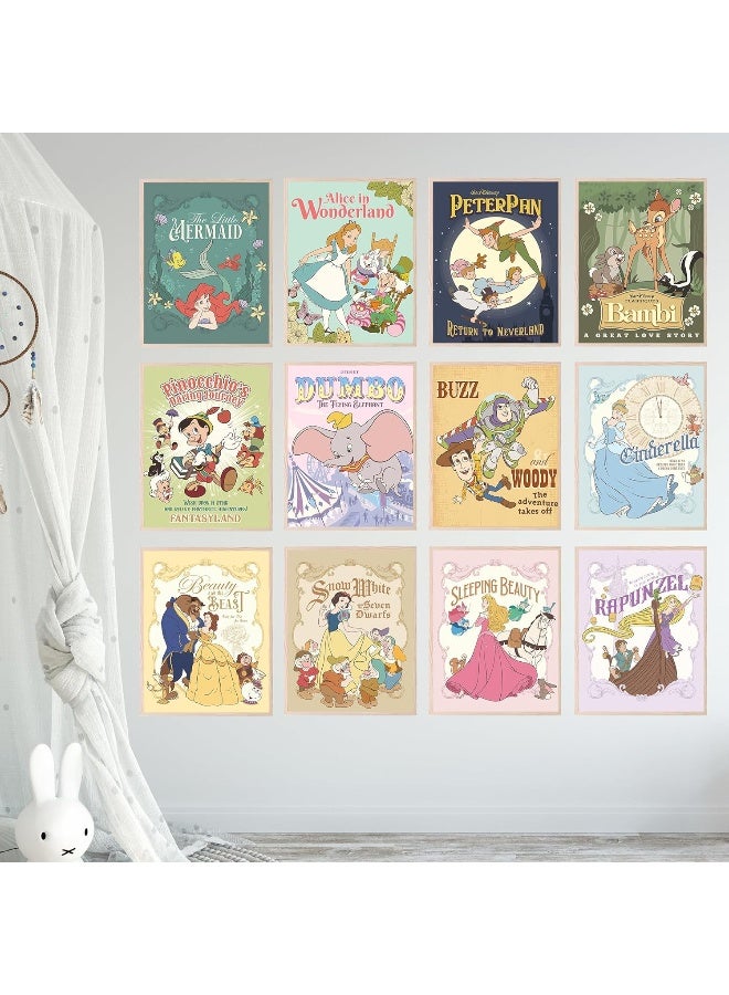 BigWig Prints Princess Wall Art, Nursery Decor, Princess Room Decor Nursery Artwork, Vintage Bambi Cinderella Little Mermaid Dumbo Pinocchio Snow White Peter Pan Beauty Beast - Unframed Set Of 12 - Image 5
