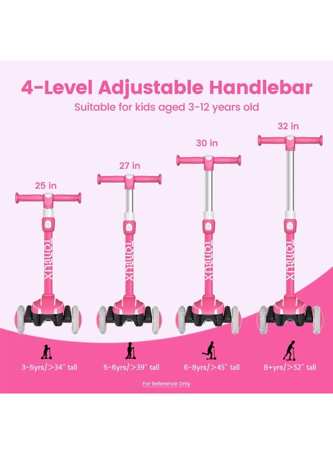TONBUX Kids Scooter for Age 3-12, Toddler Scooter with 4 Adjustable Heights, Light Up 3-Wheels Scooters, Shock Absorption Design, Lean to Steer, Balance Training Scooters for Kids - Image 2