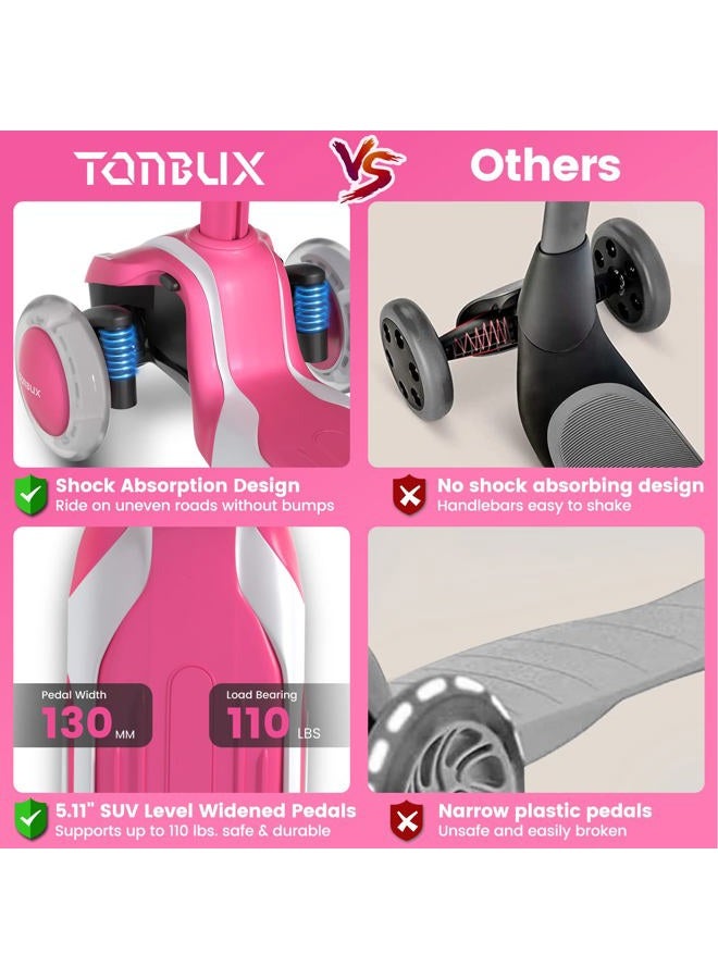 TONBUX Kids Scooter for Age 3-12, Toddler Scooter with 4 Adjustable Heights, Light Up 3-Wheels Scooters, Shock Absorption Design, Lean to Steer, Balance Training Scooters for Kids - Image 4