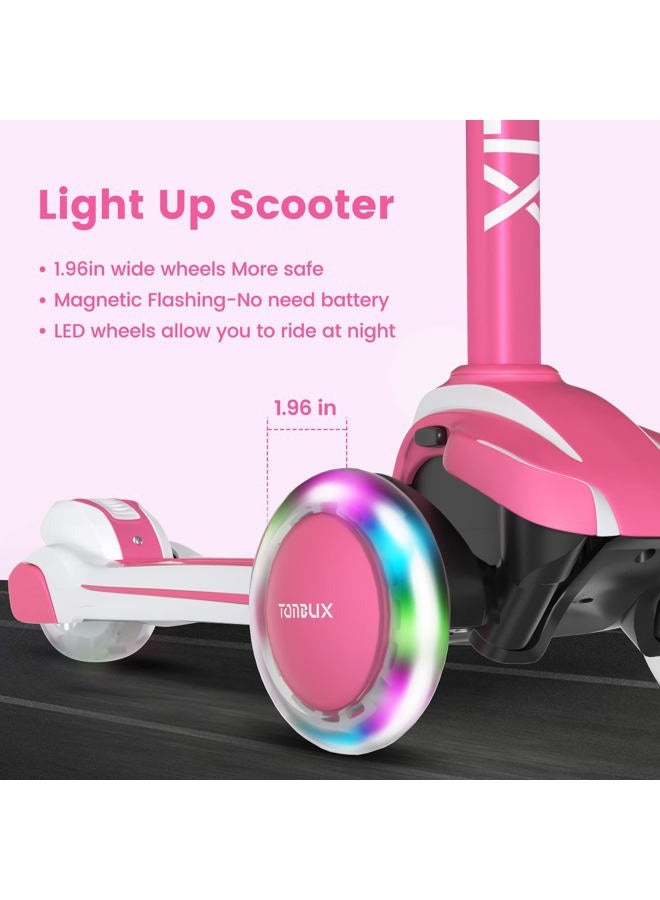 TONBUX Kids Scooter for Age 3-12, Toddler Scooter with 4 Adjustable Heights, Light Up 3-Wheels Scooters, Shock Absorption Design, Lean to Steer, Balance Training Scooters for Kids - Image 3