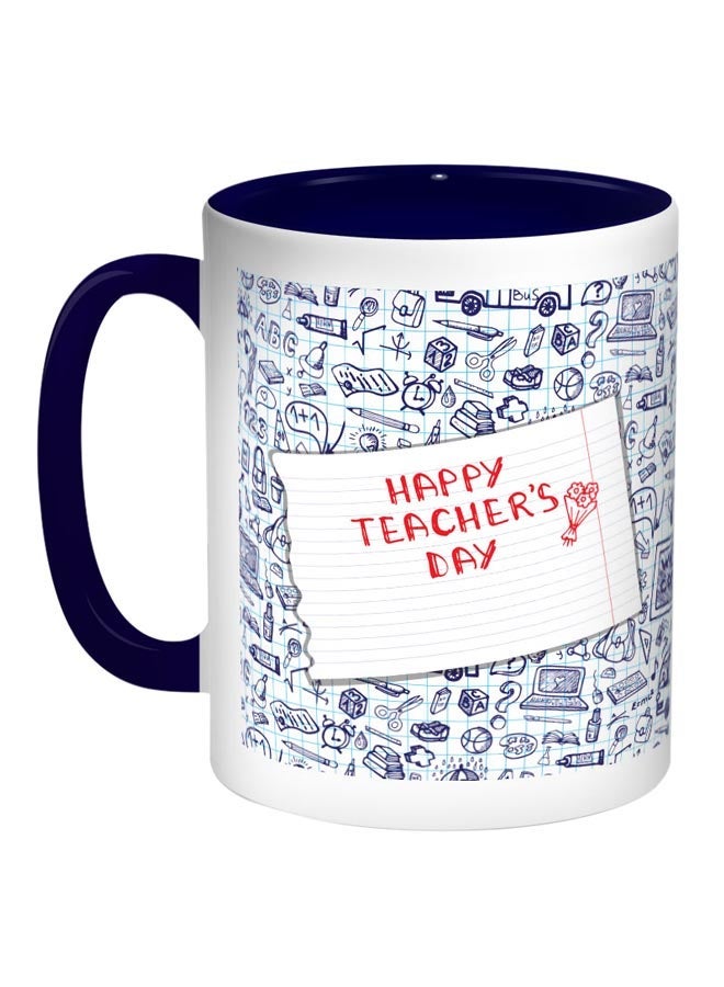 RYN Happy Teacher's Day Printed Coffee Mug Blue/White/Red 11ounce