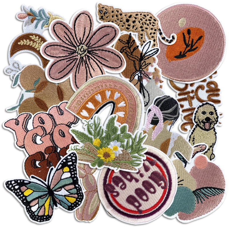 Cazzon Boho Girly Iron On Patches, Cute Embroidery Applique Patch, DIY Decorative Heat Press Patches for Jeans Jackets Clothing Backpacks Hats (Boho1 16 Pcs) - Image 1