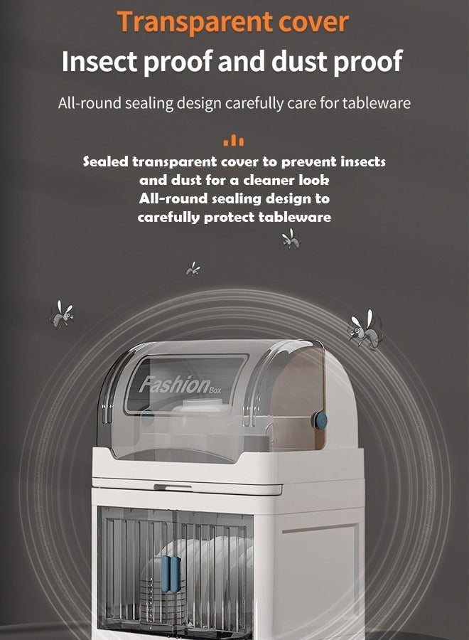 keke 2 Layer Kitchen Bowl and Plate Storage Box with Cover - Dustproof and Drainable Cutlery Rack for Tableware - Large Capacity, Sealed and Easy to Assemble - Image 3