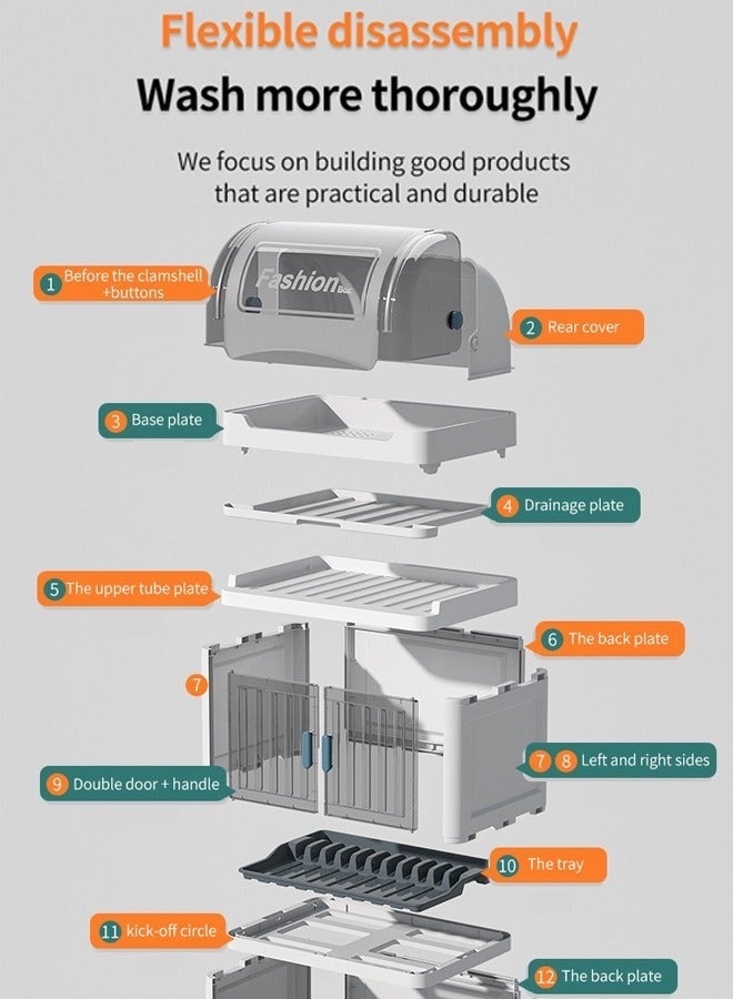 keke 2 Layer Kitchen Bowl and Plate Storage Box with Cover - Dustproof and Drainable Cutlery Rack for Tableware - Large Capacity, Sealed and Easy to Assemble - Image 5