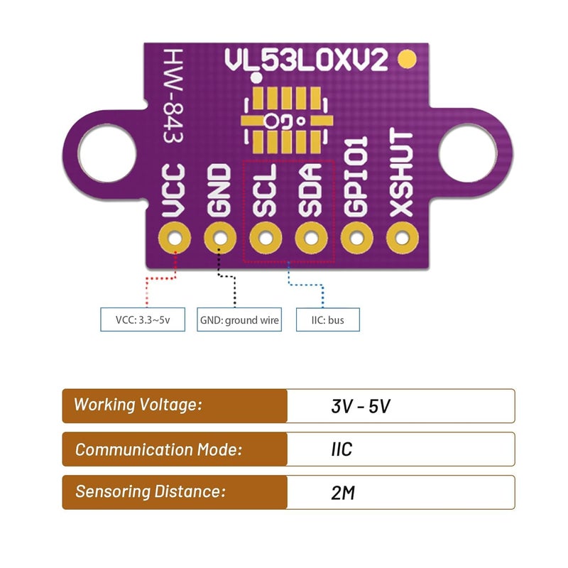 Electrobot VL53L0X V2 Laser Ranging Sensor for Accurate Distance Measurement in Robotics and Proximity Applications - Image 2