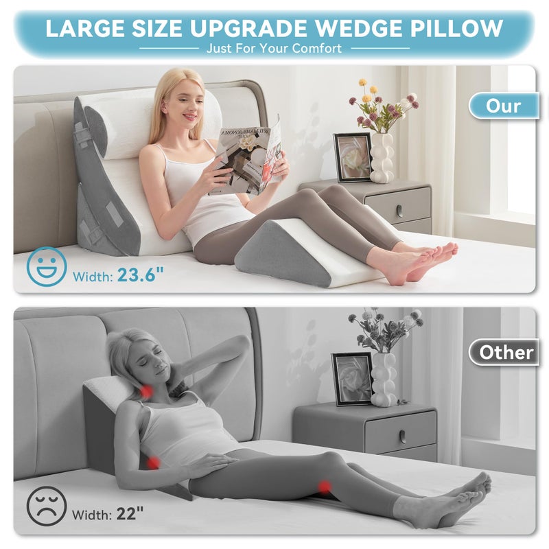 Kingfun 4PCS Orthopedic Bed Wedge Pillow Set for Sleeping, Post Surgery Memory Foam Support Pillows for Back, Neck and Leg Pain Relief, Adjustable Triangle Pillow - Acid Reflux, Anti Snoring & GERD - Image 3