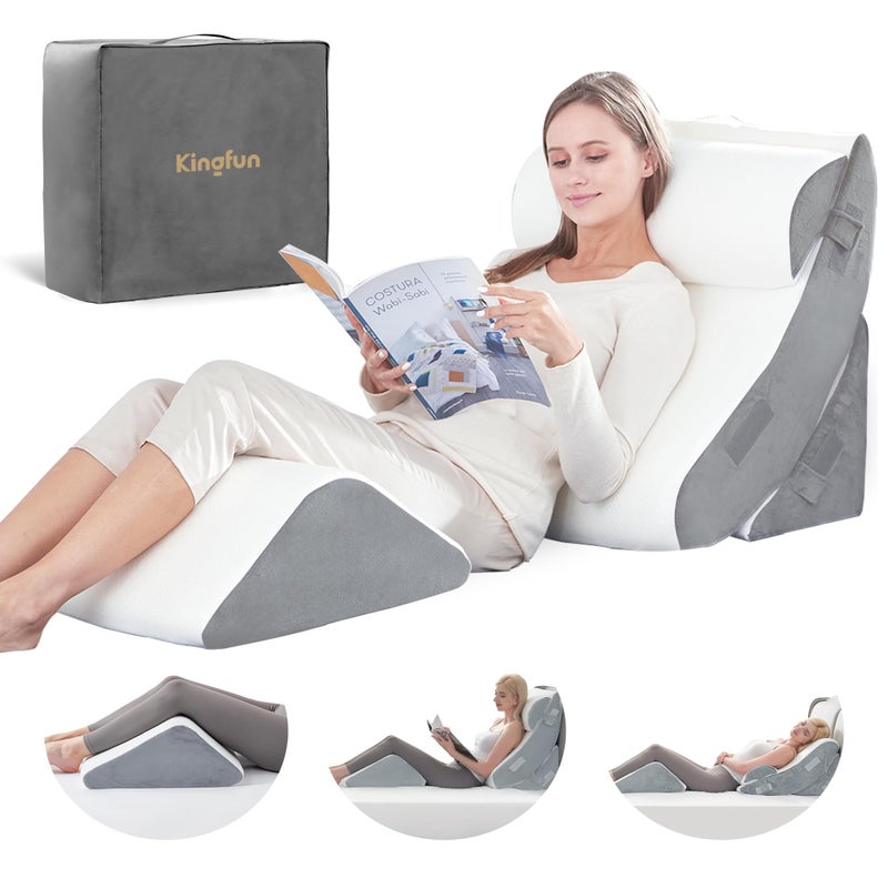 Kingfun 4PCS Orthopedic Bed Wedge Pillow Set for Sleeping, Post Surgery Memory Foam Support Pillows for Back, Neck and Leg Pain Relief, Adjustable Triangle Pillow - Acid Reflux, Anti Snoring & GERD - Image 1