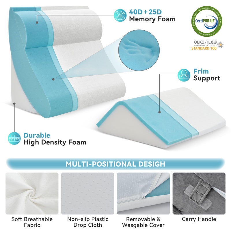 Kingfun 4PCS Orthopedic Bed Wedge Pillow Set for Sleeping, Post Surgery Memory Foam Support Pillows for Back, Neck and Leg Pain Relief, Adjustable Triangle Pillow - Acid Reflux, Anti Snoring & GERD - Image 2
