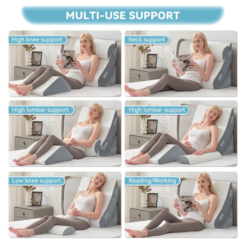 Kingfun 4PCS Orthopedic Bed Wedge Pillow Set for Sleeping, Post Surgery Memory Foam Support Pillows for Back, Neck and Leg Pain Relief, Adjustable Triangle Pillow - Acid Reflux, Anti Snoring & GERD - Image 5
