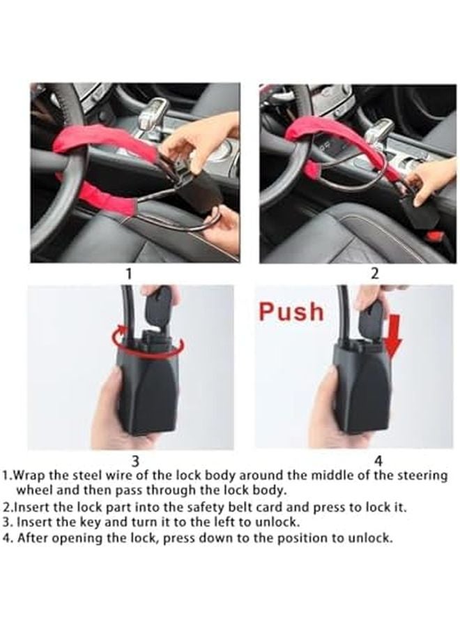 Universal Car Steering Wheel Lock with Seat Belt Buckles Anti Theft Device for Truck SUV Van RV Black - Image 5