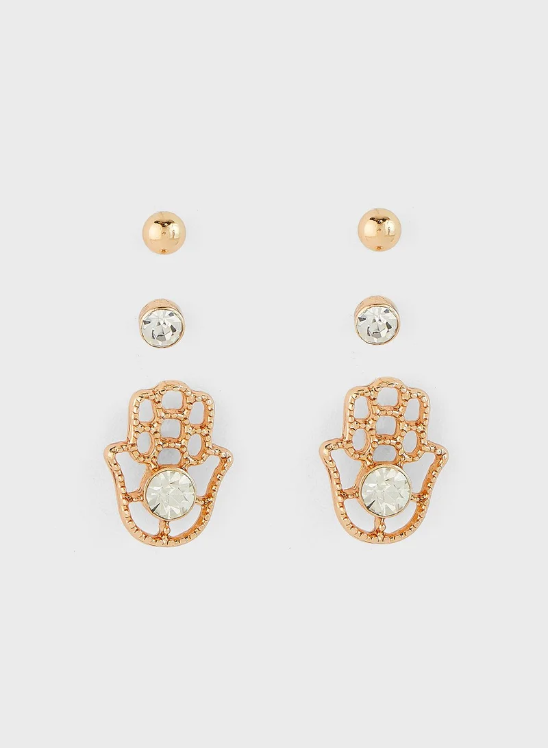 Ginger 3 Pack Hamsa Hand Stud Earrings