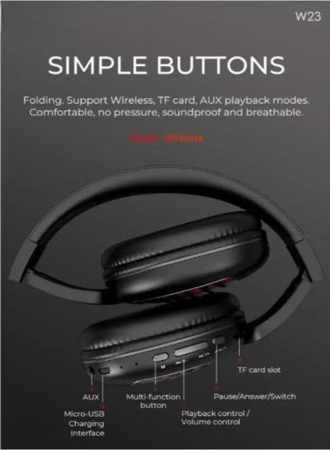هوكو W23 - سماعات رأس بلوتوث رائعة الصوت بتقنية بلوتوث V5.0 وقت الاستخدام: حتى 8 ساعات، وقت الاستعداد: حتى 200 ساعة، تدعم بطاقة TF ووضع AUX، متوافقة مع الهواتف المحمولة والأجهزة اللوحية - أسود - Image 4
