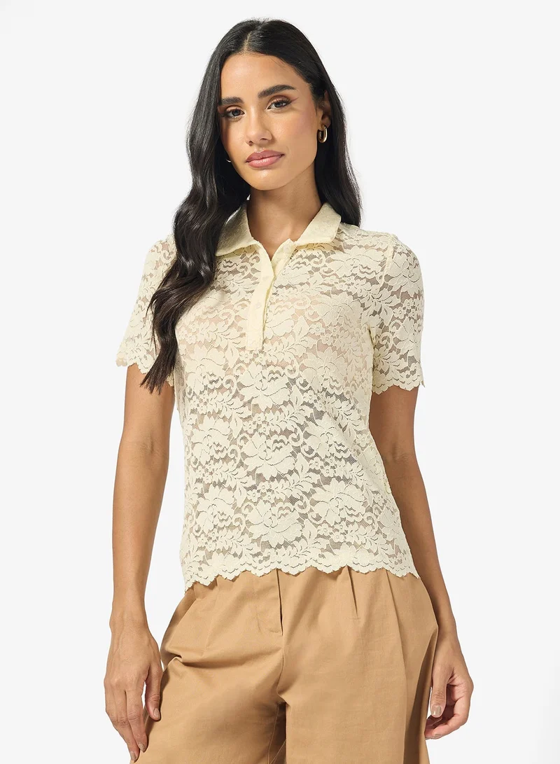Ginger Lace Detail Polo T-shirt
