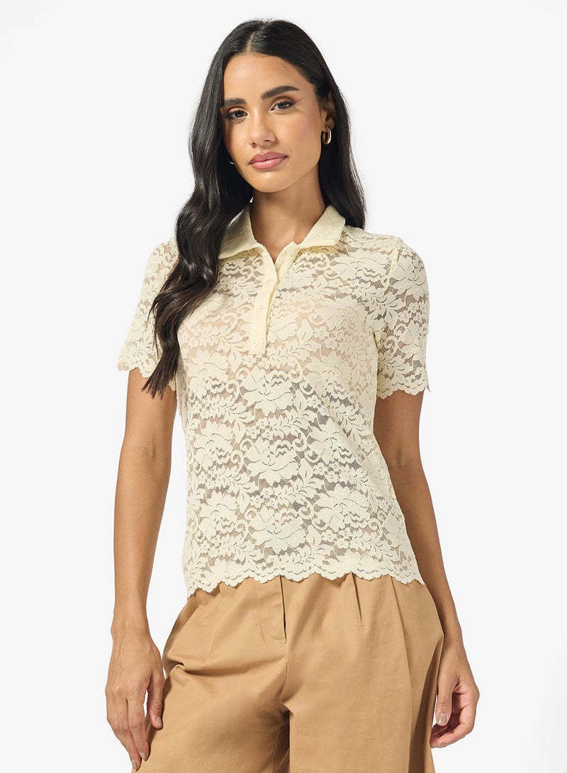 Ginger Lace Detail Polo T-shirt - Image 1