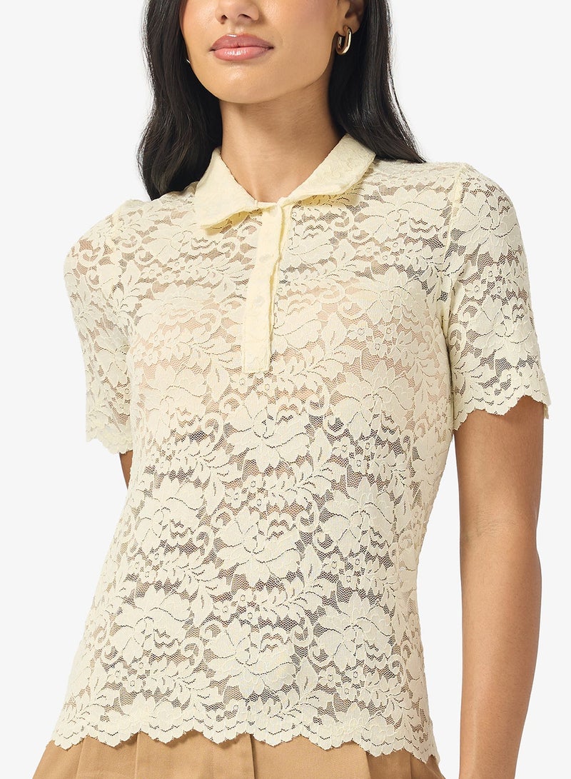 Ginger Lace Detail Polo T-shirt - Image 3