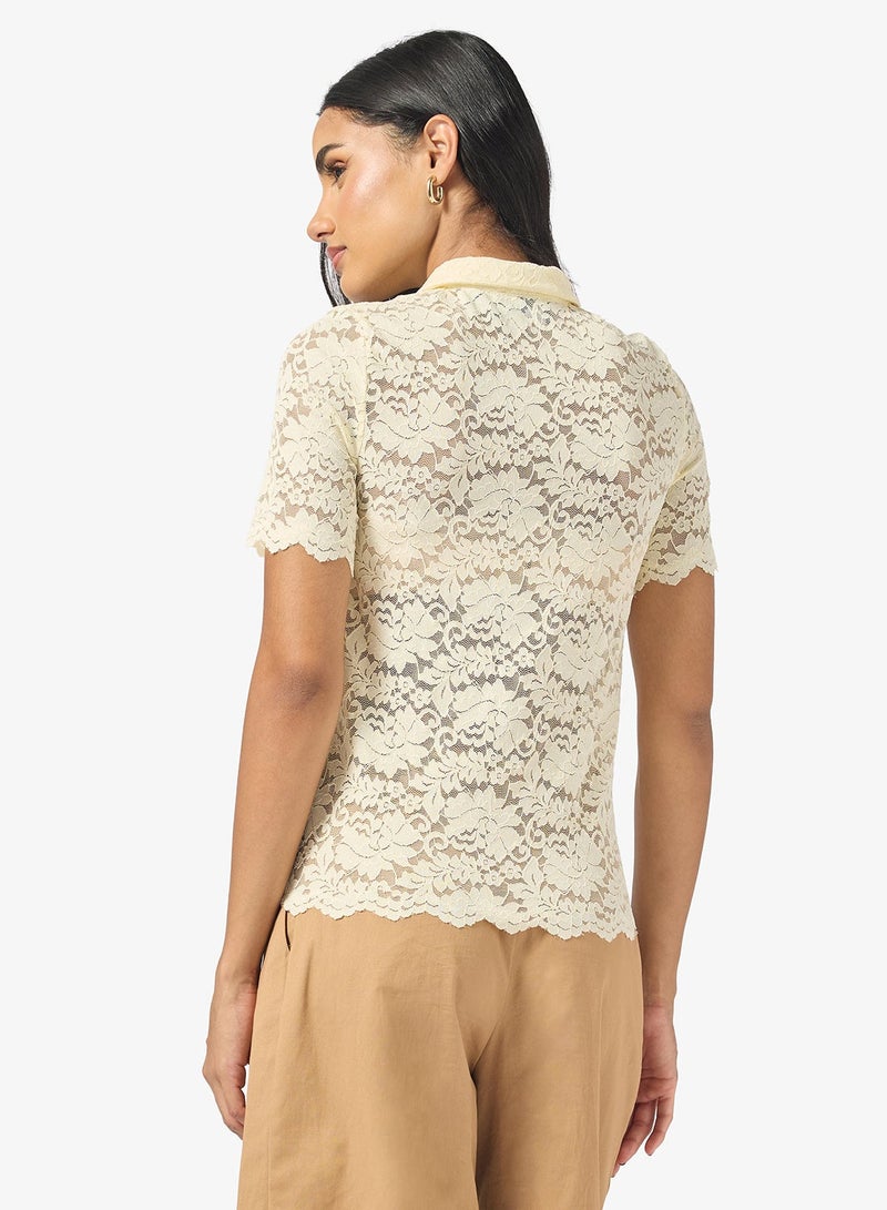 Ginger Lace Detail Polo T-shirt - Image 2