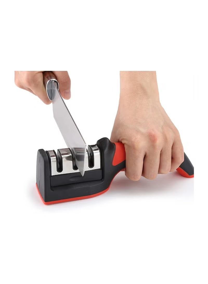 3 in 1 Knife Sharpener with 3 Stages, Handheld Knife Sharpener Helps Repair, Restore, Polish Blades, Including Straight, Serrated Blades and Scissors - Image 1