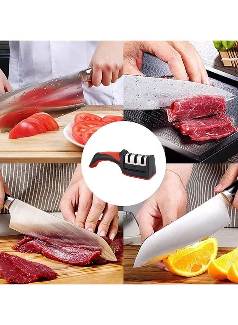 3 in 1 Knife Sharpener with 3 Stages, Handheld Knife Sharpener Helps Repair, Restore, Polish Blades, Including Straight, Serrated Blades and Scissors - Image 5