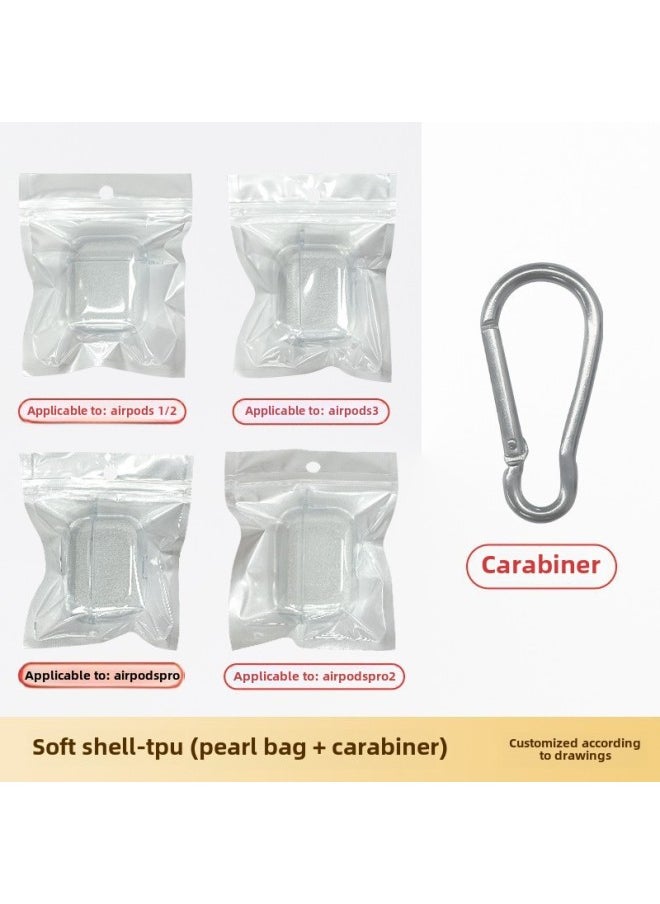Generic - For Apple Headset Airpods4 Wireless Bluetooth Headset Protective Cover TPU Transparent Headset Protective Cover Material-Color:Tpu Soft Shell + Pearlescent Bag + Carabiner-Applicable Models:Fourth Generation = 3: With Hanging Ears - Image 1