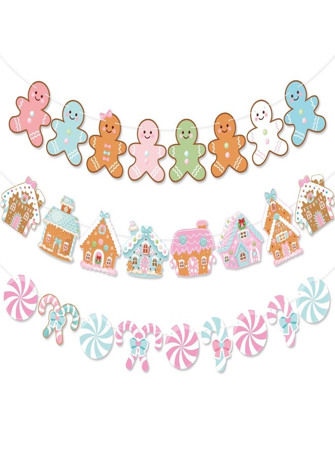K KUMEED 3 PCS Gingerbread Man Theme Banners, Christmas House Decorations, Pink Party Supplies for Winter Birthday Baby Shower Decor - Image 1