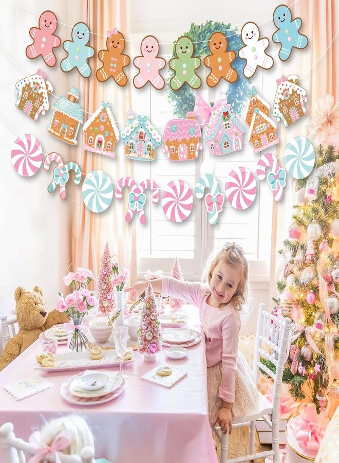 K KUMEED 3 PCS Gingerbread Man Theme Banners, Christmas House Decorations, Pink Party Supplies for Winter Birthday Baby Shower Decor - Image 5