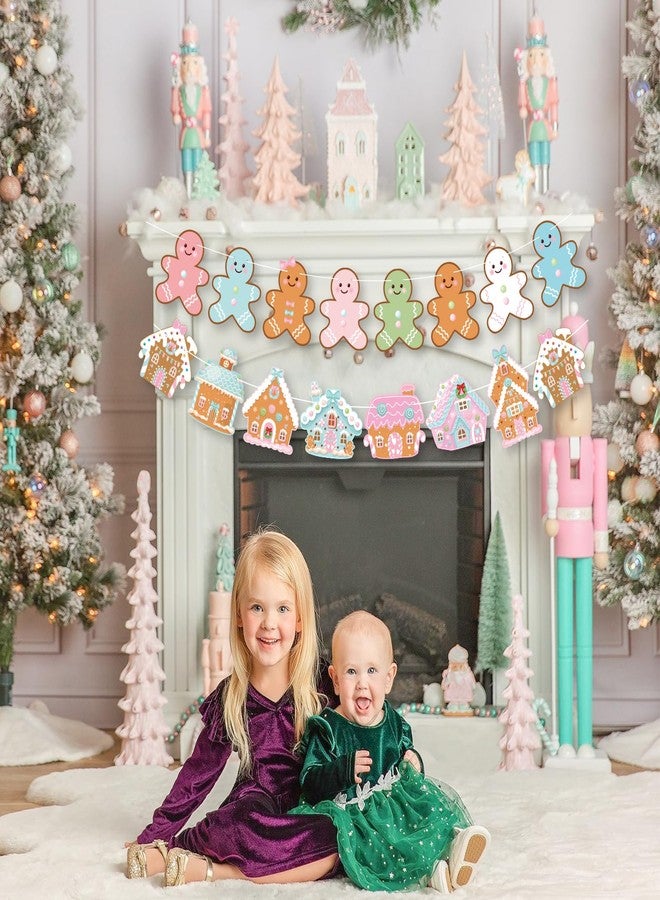 K KUMEED 3 PCS Gingerbread Man Theme Banners, Christmas House Decorations, Pink Party Supplies for Winter Birthday Baby Shower Decor - Image 4