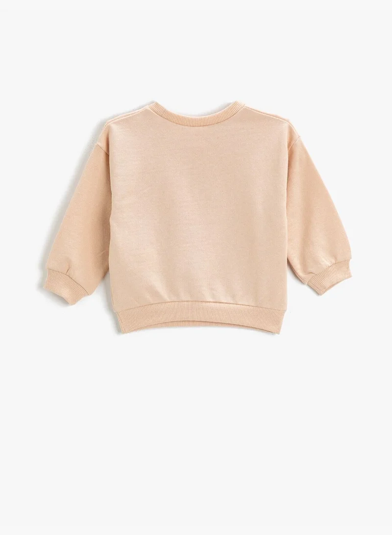 KOTON Printed Embroidered Sweatshirt Crew Neck Cotton