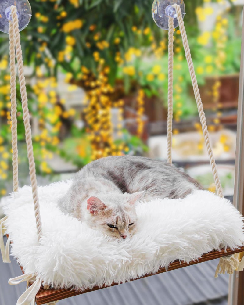 Furrfinity Cat Hammock with Industrial-Grade Suction Cups - Solid Pine Wood Seat, Soft Cushion - 42 lb Capacity - Image 1