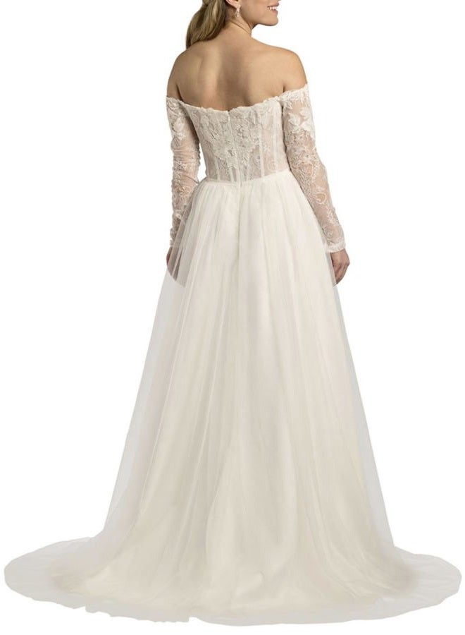 David's Bridal فستان زفاف A-Line كورسيه تول بدون أكتاف، أبيض ناعم، 14 - Image 2