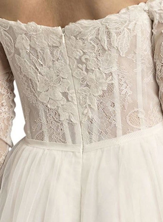 David's Bridal فستان زفاف A-Line كورسيه تول بدون أكتاف، أبيض ناعم، 14 - Image 5