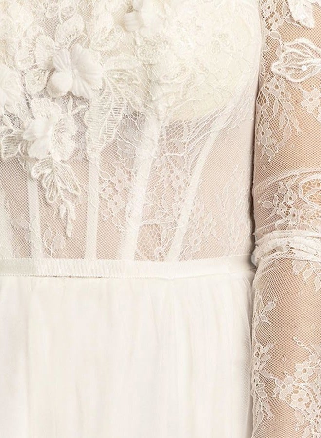 David's Bridal فستان زفاف A-Line كورسيه تول بدون أكتاف، أبيض ناعم، 14 - Image 4