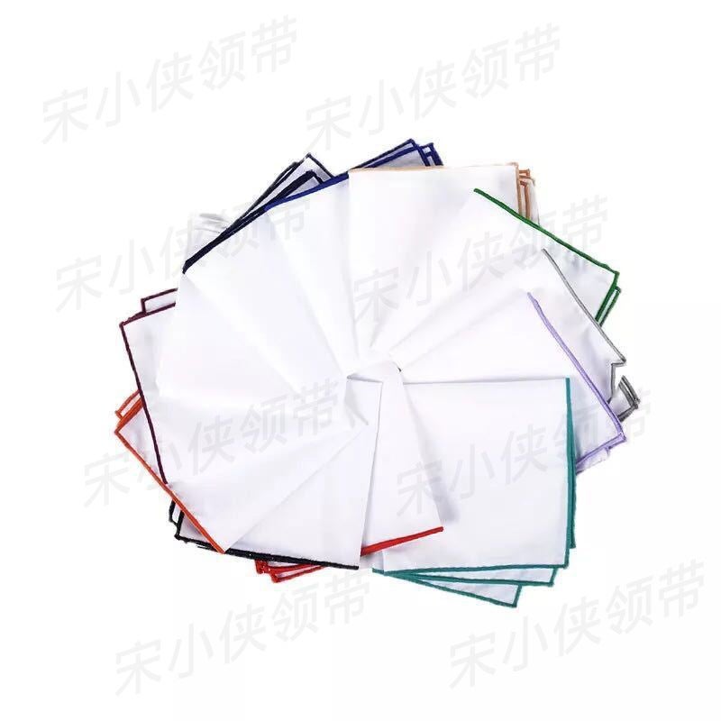 Fashionable Men'S Dense Edge White Flap Pocket Pants Square Suit Accessories Handkerchief Square Scarf Cotton And Linen Colored Edge Chest - Image 2