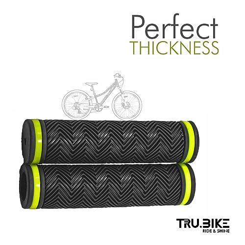 TRU Bicycle Handlebar Grip Set, Soft Rubber, Non Toxic, Anti-Slip, Standard Size Cycle Handle Grip Length, Specialized Replacement Bike Grips MTB/City Bicycle Bike (Neon) - Image 3