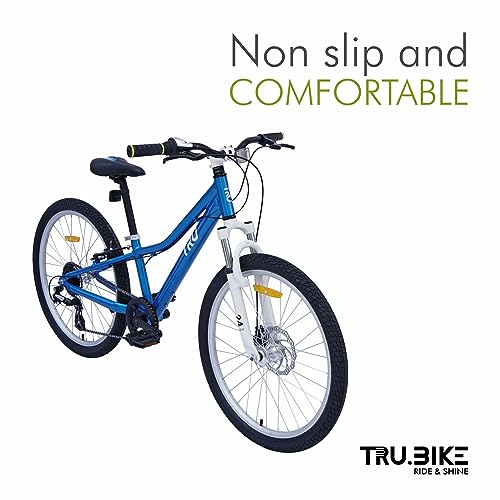 TRU Bicycle Handlebar Grip Set, Soft Rubber, Non Toxic, Anti-Slip, Standard Size Cycle Handle Grip Length, Specialized Replacement Bike Grips MTB/City Bicycle Bike (Neon) - Image 4