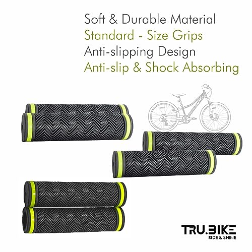 TRU Bicycle Handlebar Grip Set, Soft Rubber, Non Toxic, Anti-Slip, Standard Size Cycle Handle Grip Length, Specialized Replacement Bike Grips MTB/City Bicycle Bike (Neon) - Image 5